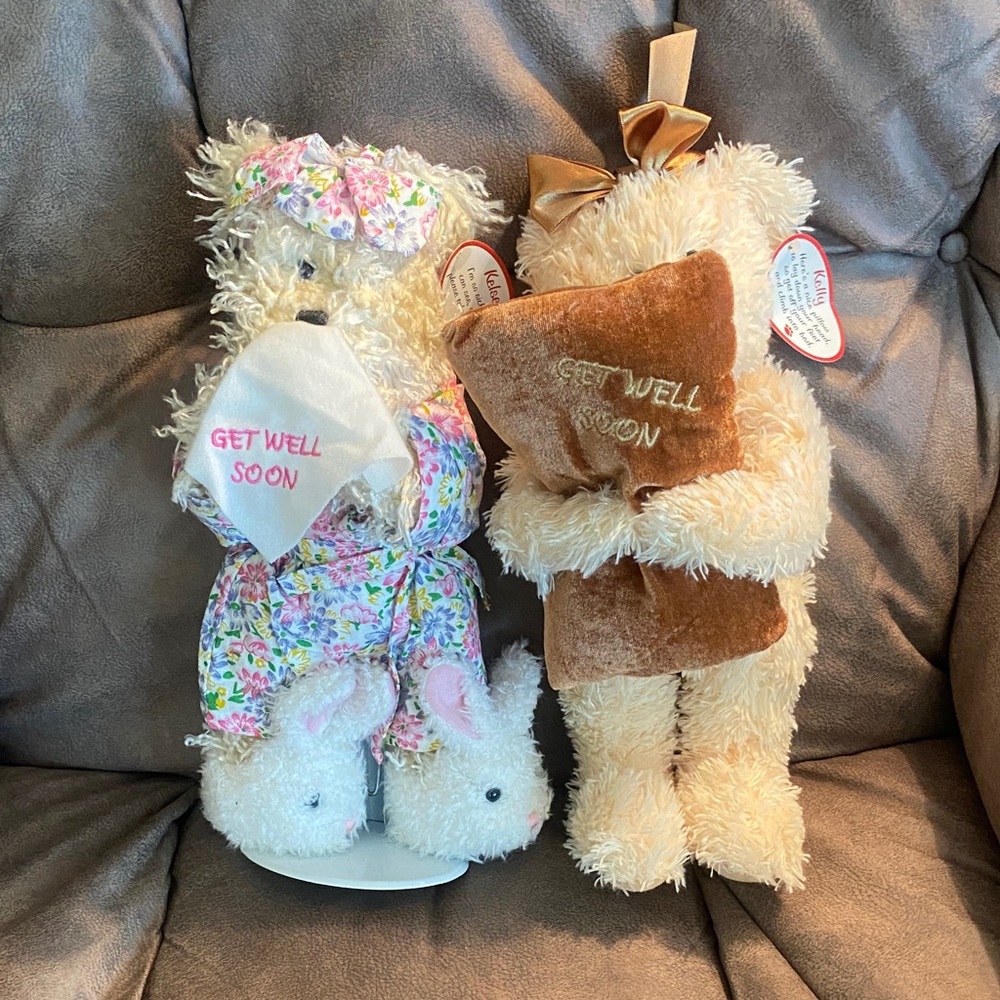 (2) Progressive Plush -Get Well Soon- plush bears Kelly and Kelsey